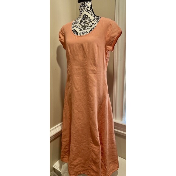 J. Jill Fit N Flare Dress Peach 100% Linen M Relaxed Lined Comfy Beach Church - Picture 3 of 11